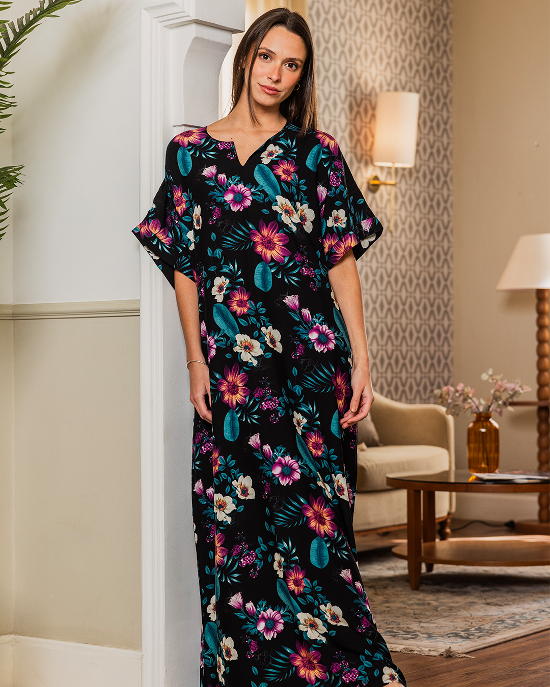 132 قميص فسكوز نص كم مشجر