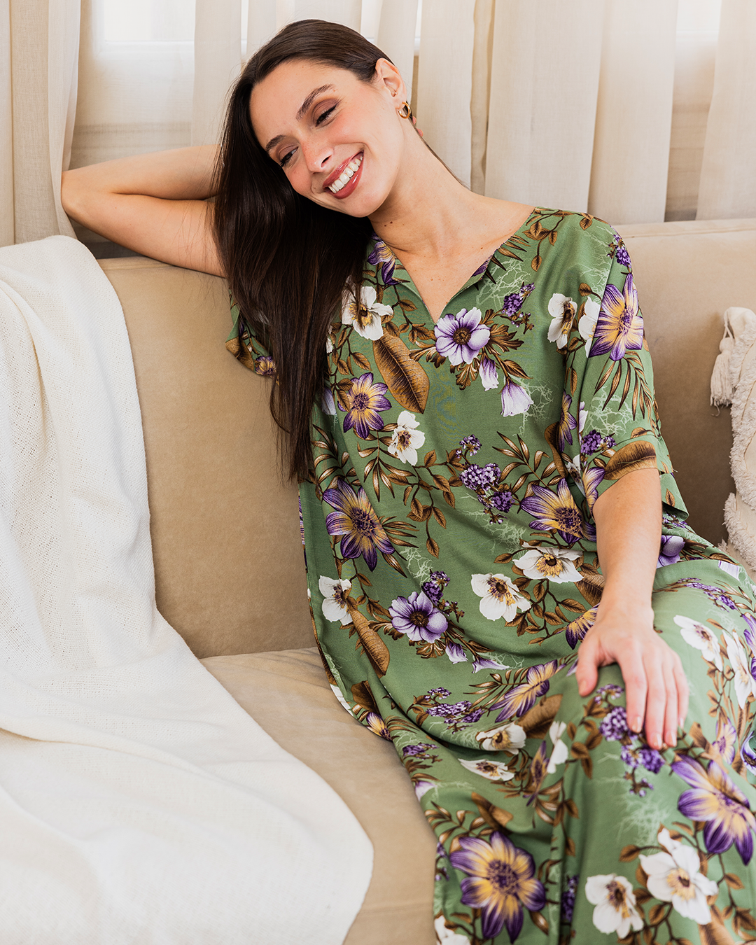 132 قميص فسكوز نص كم مشجر