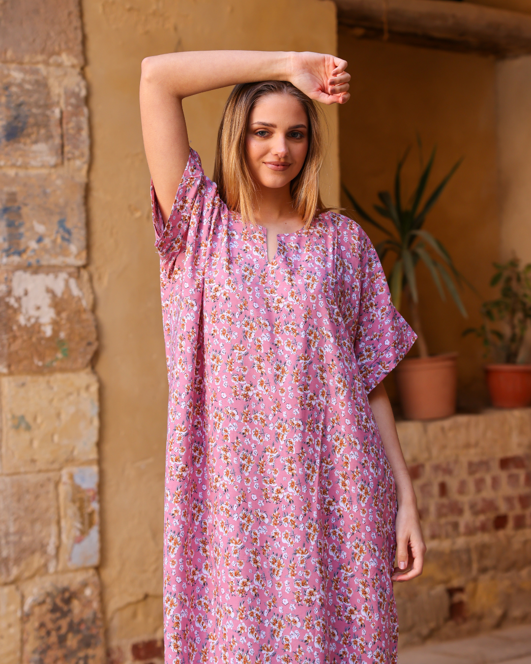 147 قميص فسكوز نص كم مشجر