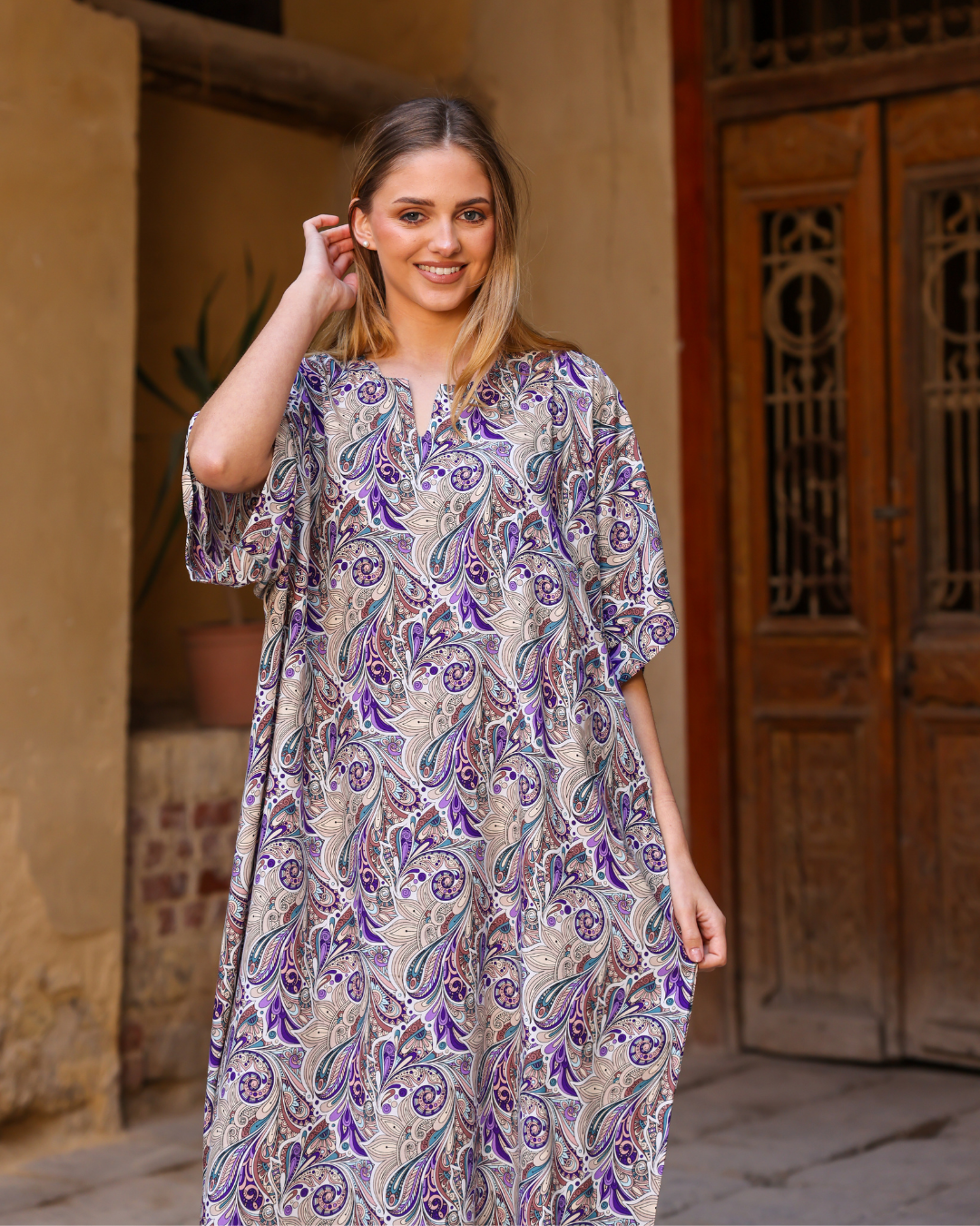 149 قميص فسكوز نص كم مشجر