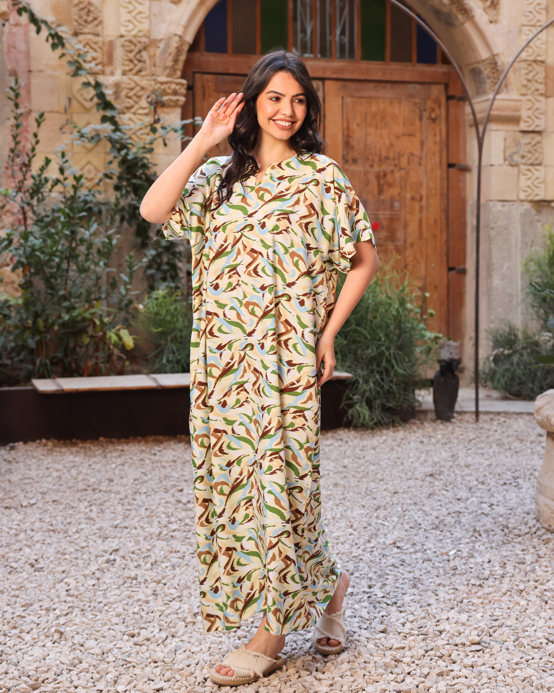 قميص نص كم مشجر نقشات عشوائية