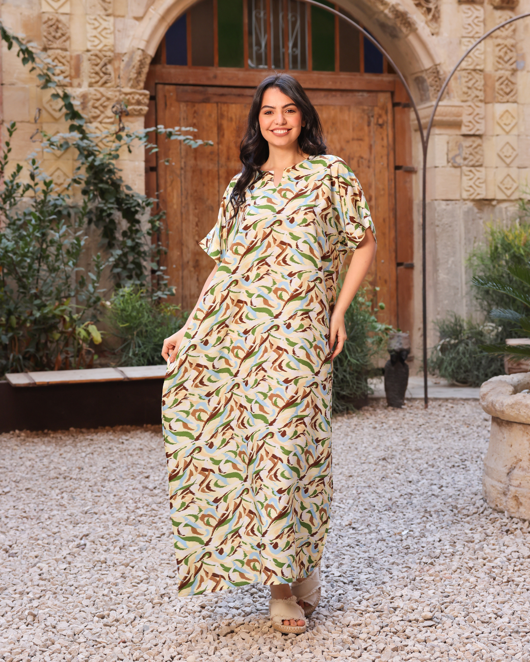 قميص نص كم مشجر نقشات عشوائية