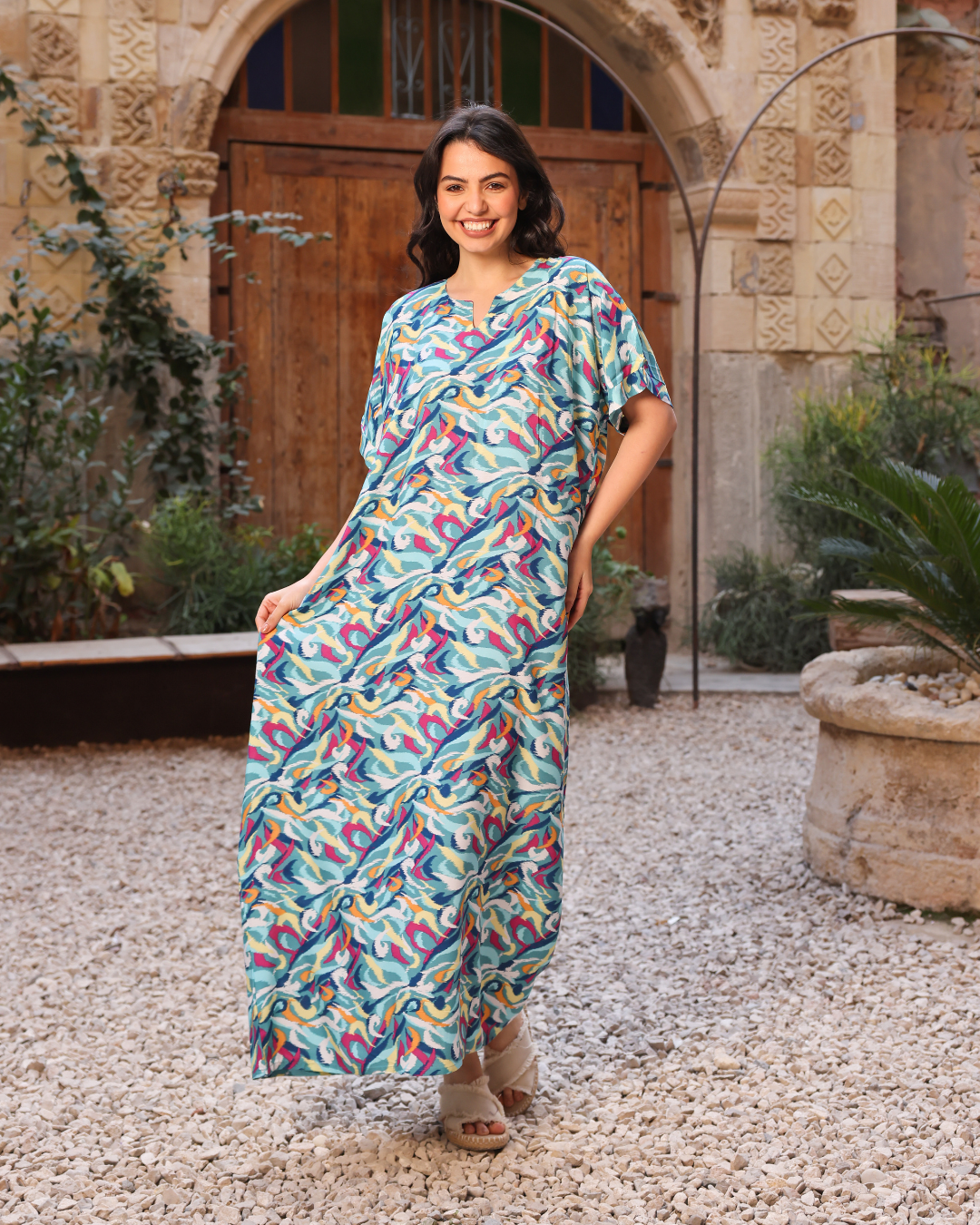 قميص نص كم مشجر نقشات عشوائية