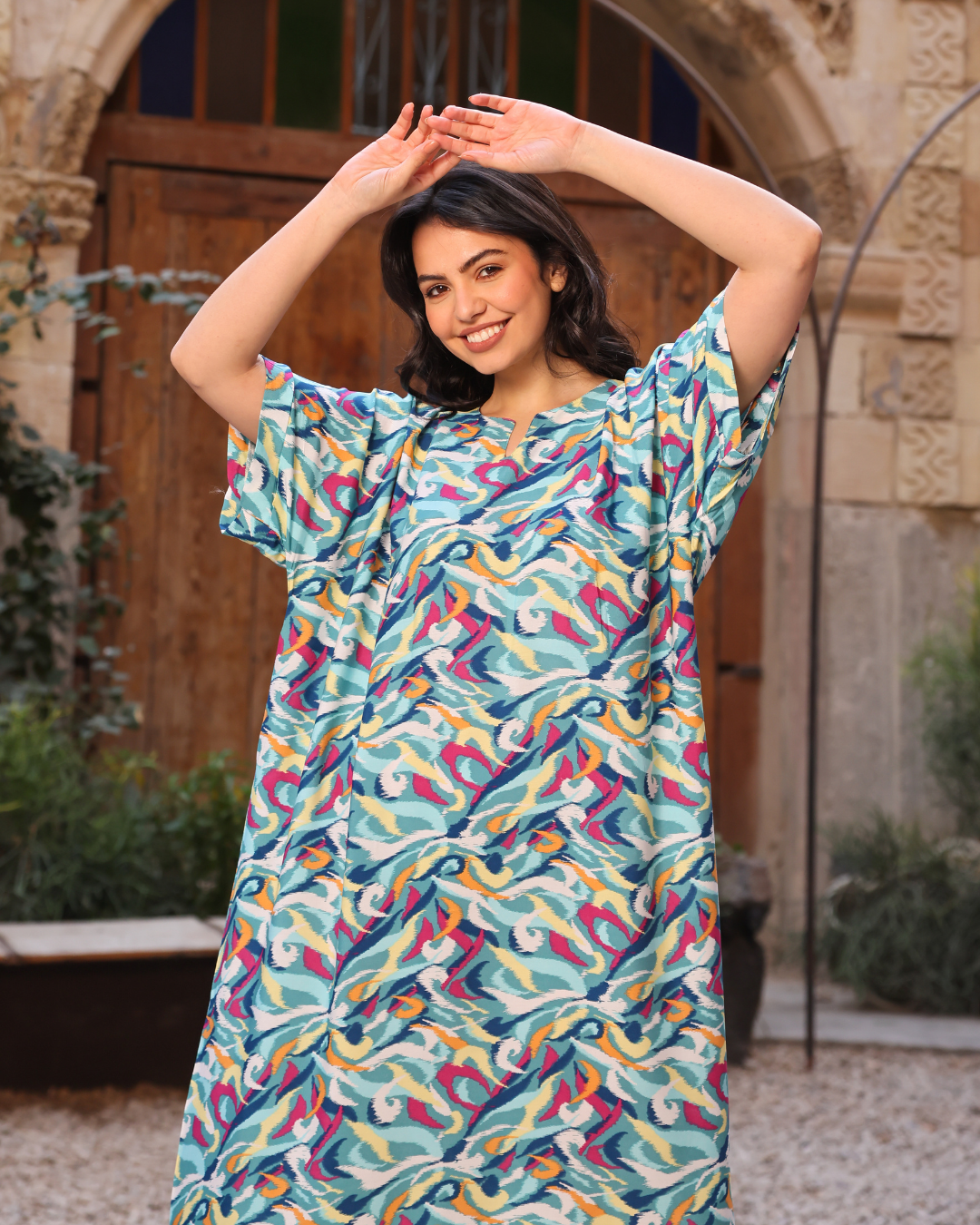 قميص نص كم مشجر نقشات عشوائية