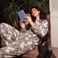 Classic Button up women Pajama  in black pearl nights