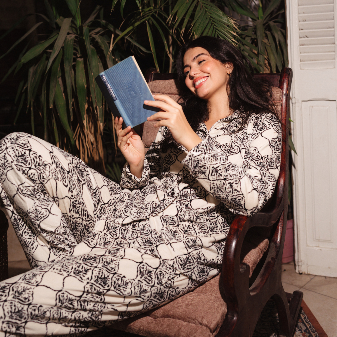 Classic Button up women Pajama  in black pearl nights