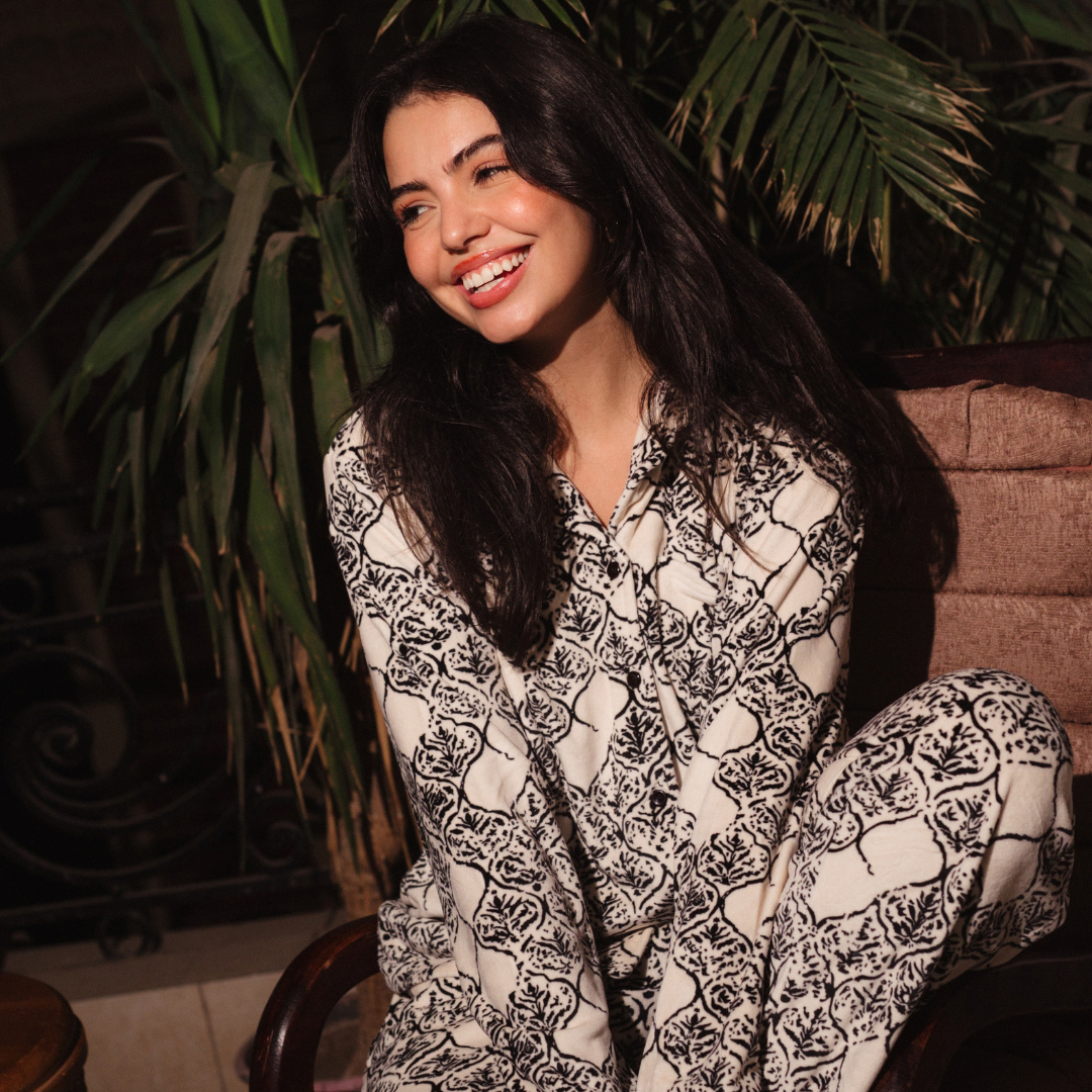 Classic Button up women Pajama  in black pearl nights