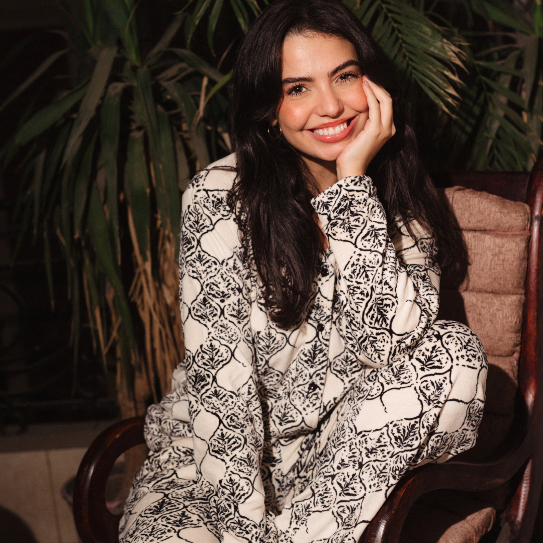Classic Button up women Pajama  in black pearl nights