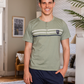 BURDA 26 Men's pajamas, long pants, half-sleeve T-shirt, embroidered stripes on the chest