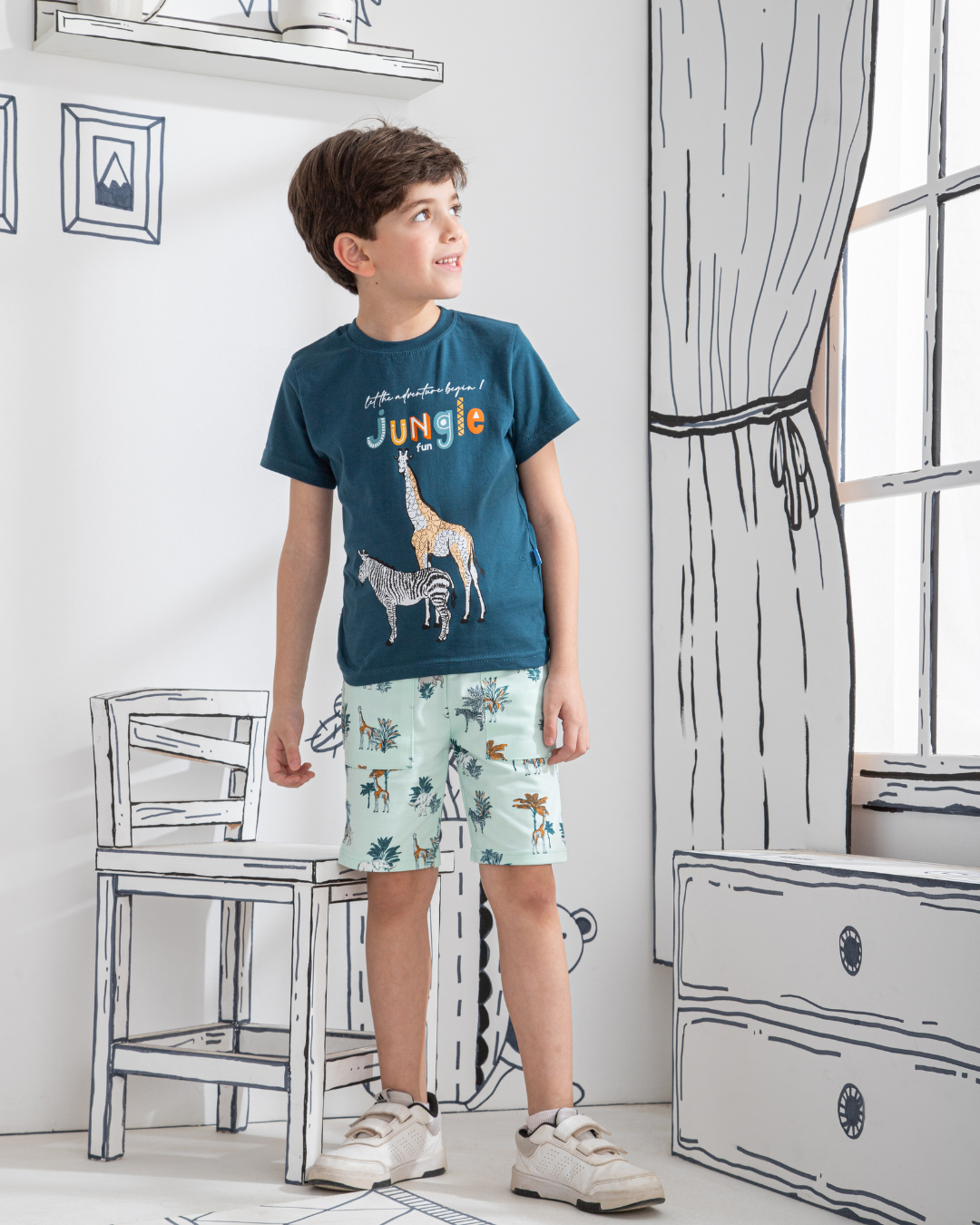 Jungle animals Children's pajamas, half-sleeved T-shirt * printed shorts