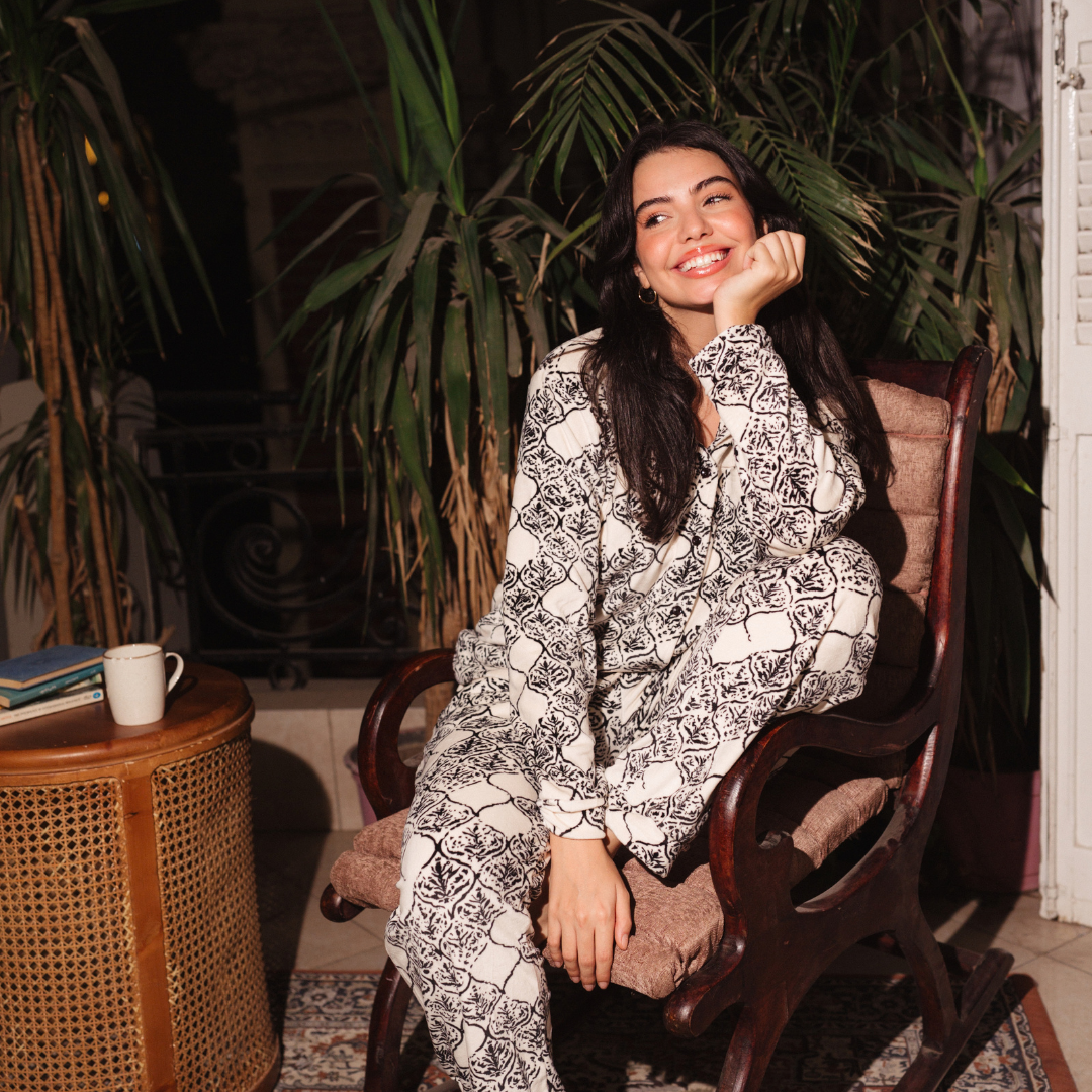 Classic Button up women Pajama  in black pearl nights