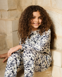 Big Blue Flowers بيجاما بناتي كًم طويل بدانتل