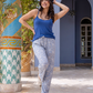 Sky Blue Flowers بيجاما حريمي بنطلون