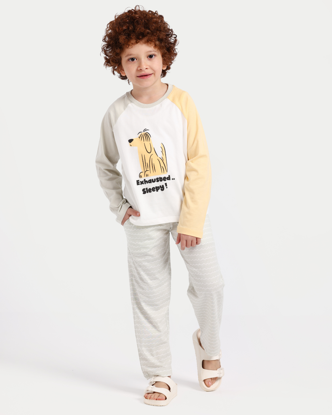 بيجاما أولادي أكمام ملونة و حيوانات سعيدة