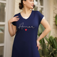 Long women's shirt, half sleeves, lace on the sleeve, seven-pointed heart neckline on the chest