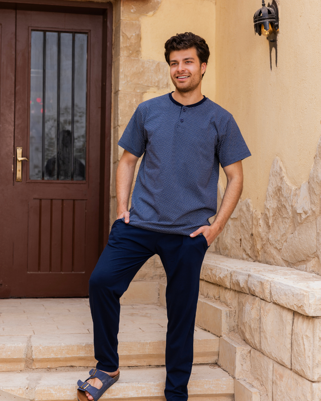 Men's half-sleeve pajamas and rotary circle polo shirt pants