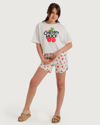Cherry  بيجاما بناتي اوفر سايز وهوت شورت