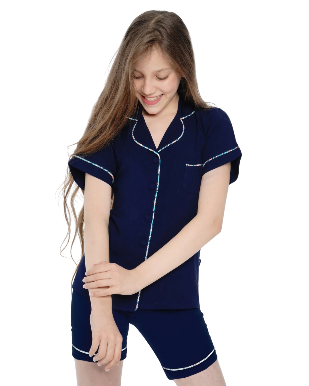 Blue Paisley بيجامه بناتي تيشرت وشورت مطبوع