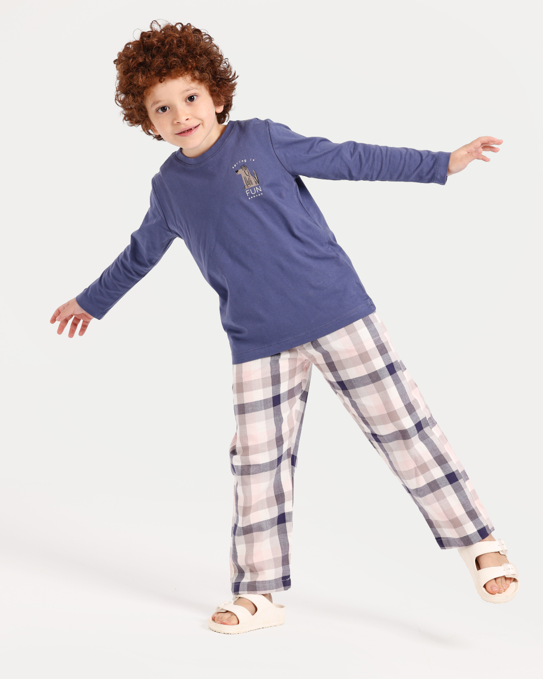 بيجاما أولادي كم طويل كاروهات الربيع