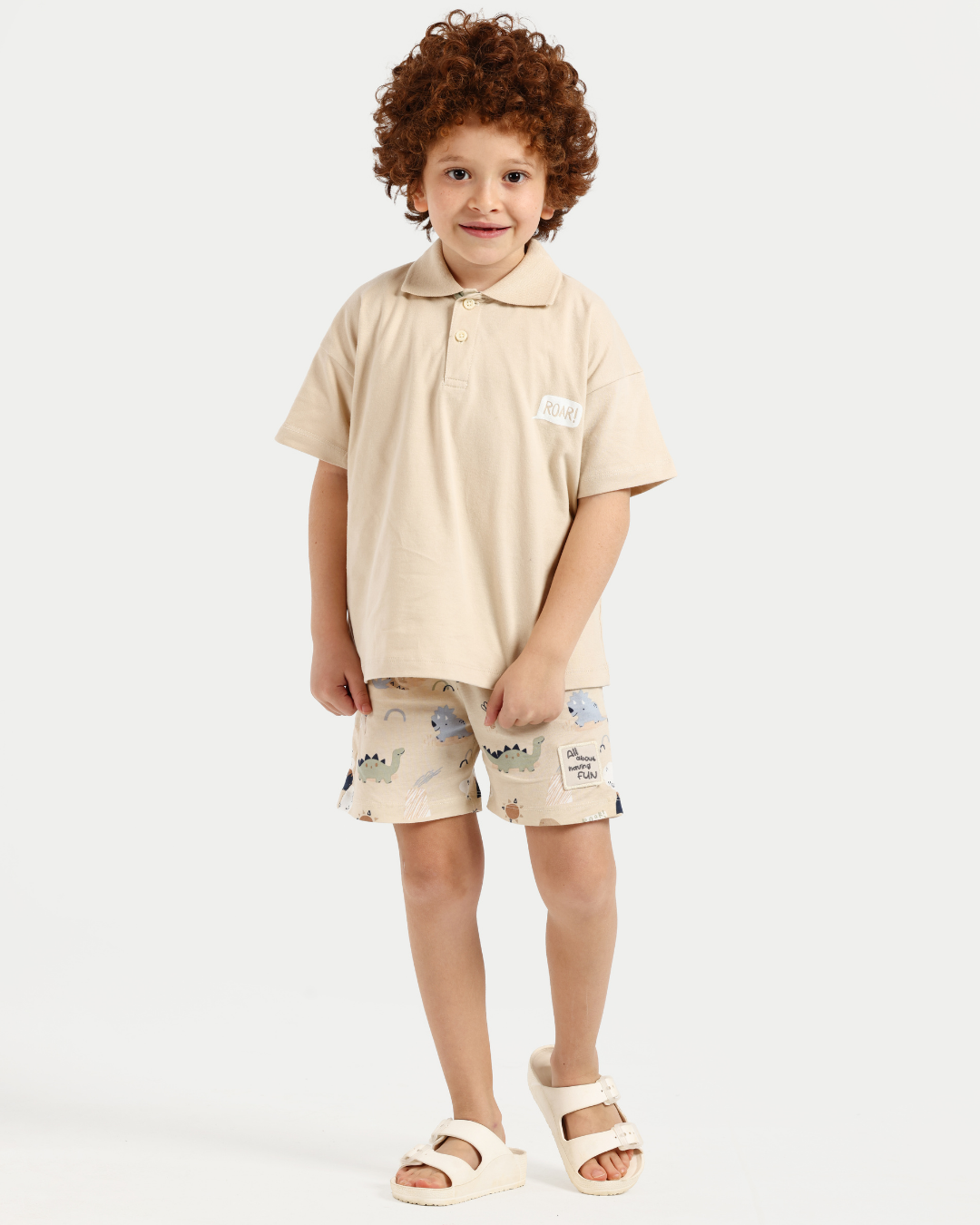 Roar boys pajama shorts in beige dino