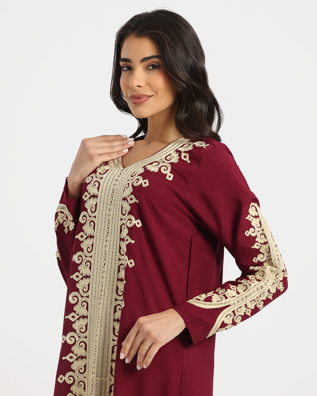 001 قميص فسكوز سادة مطرز بكم