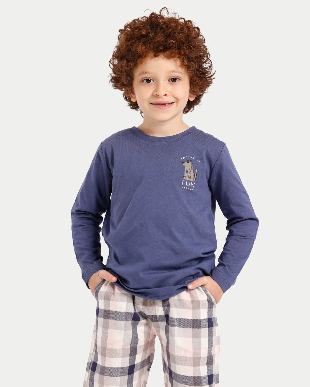 بيجاما أولادي كم طويل كاروهات الربيع