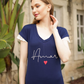 Long women's shirt, half sleeves, lace on the sleeve, seven-pointed heart neckline on the chest