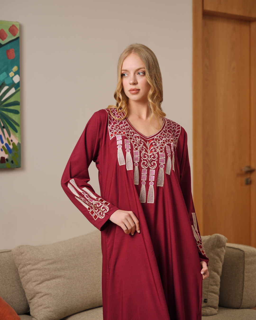 4 قميص داكرون سادة مطرز بكم