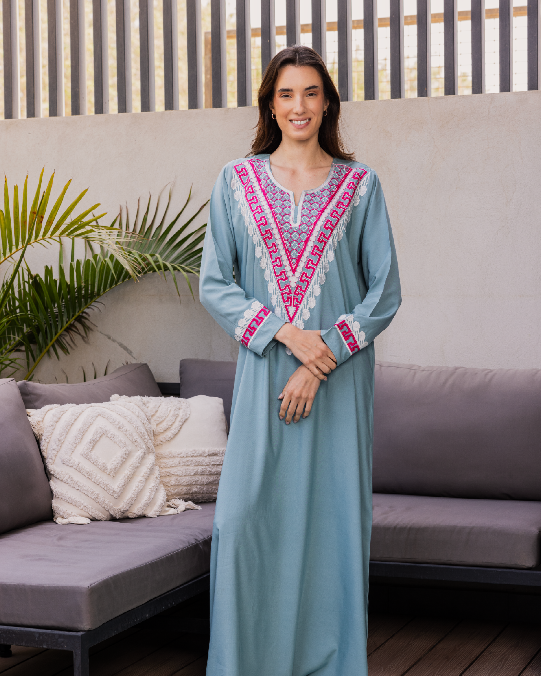 قميص داكرون سادة بكم مطرز 6