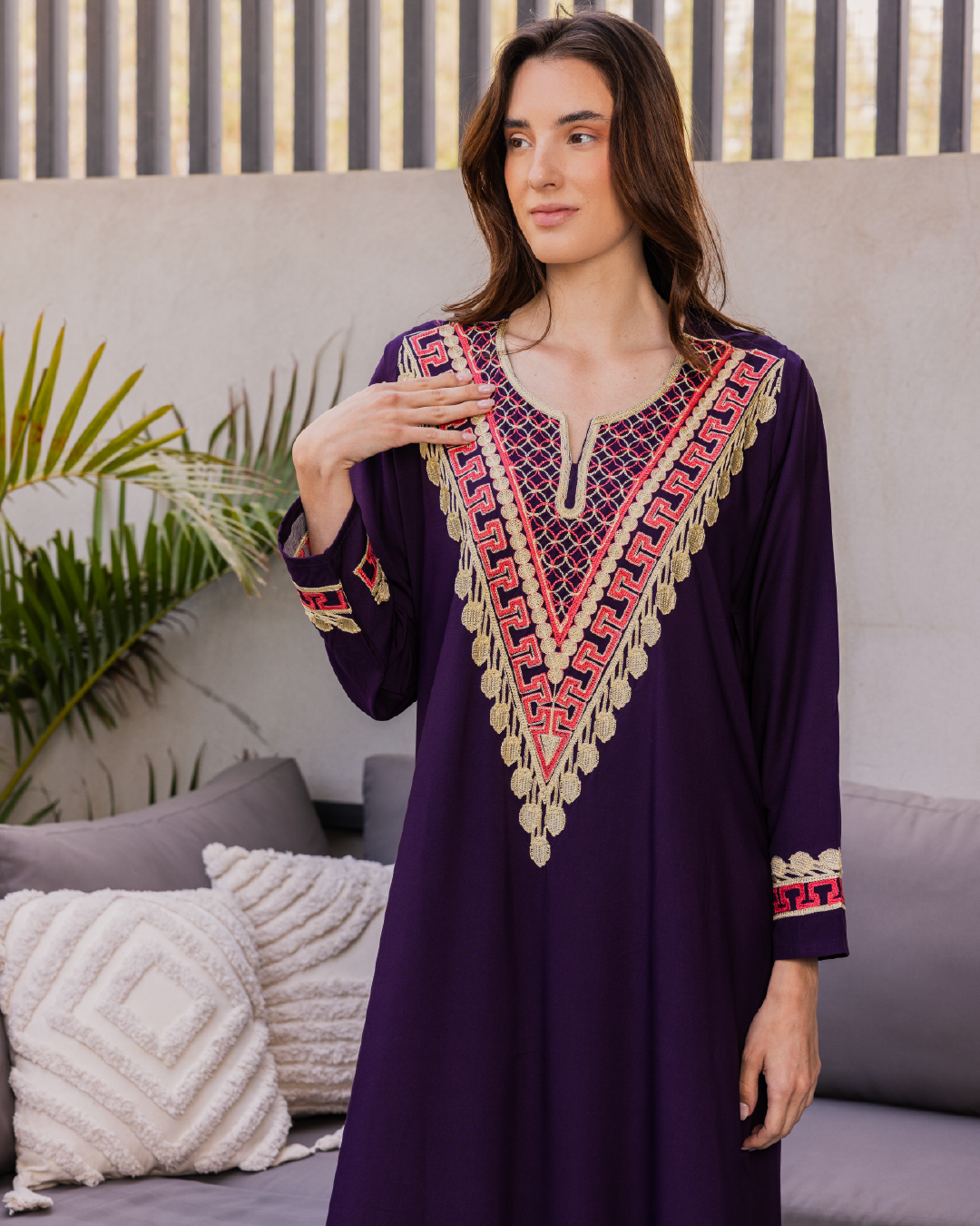 قميص داكرون سادة بكم مطرز 6