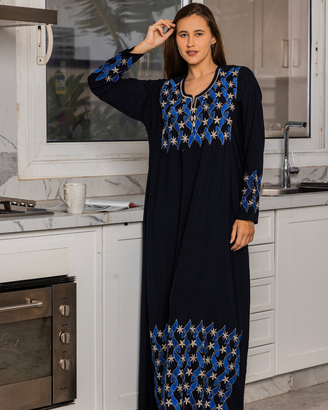 قميص داكرون سادة بكم مطرز طويل 7