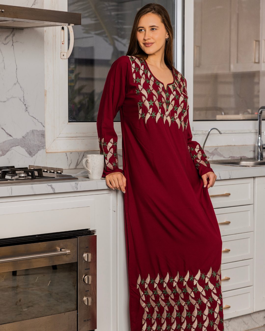 قميص داكرون سادة بكم مطرز طويل 7