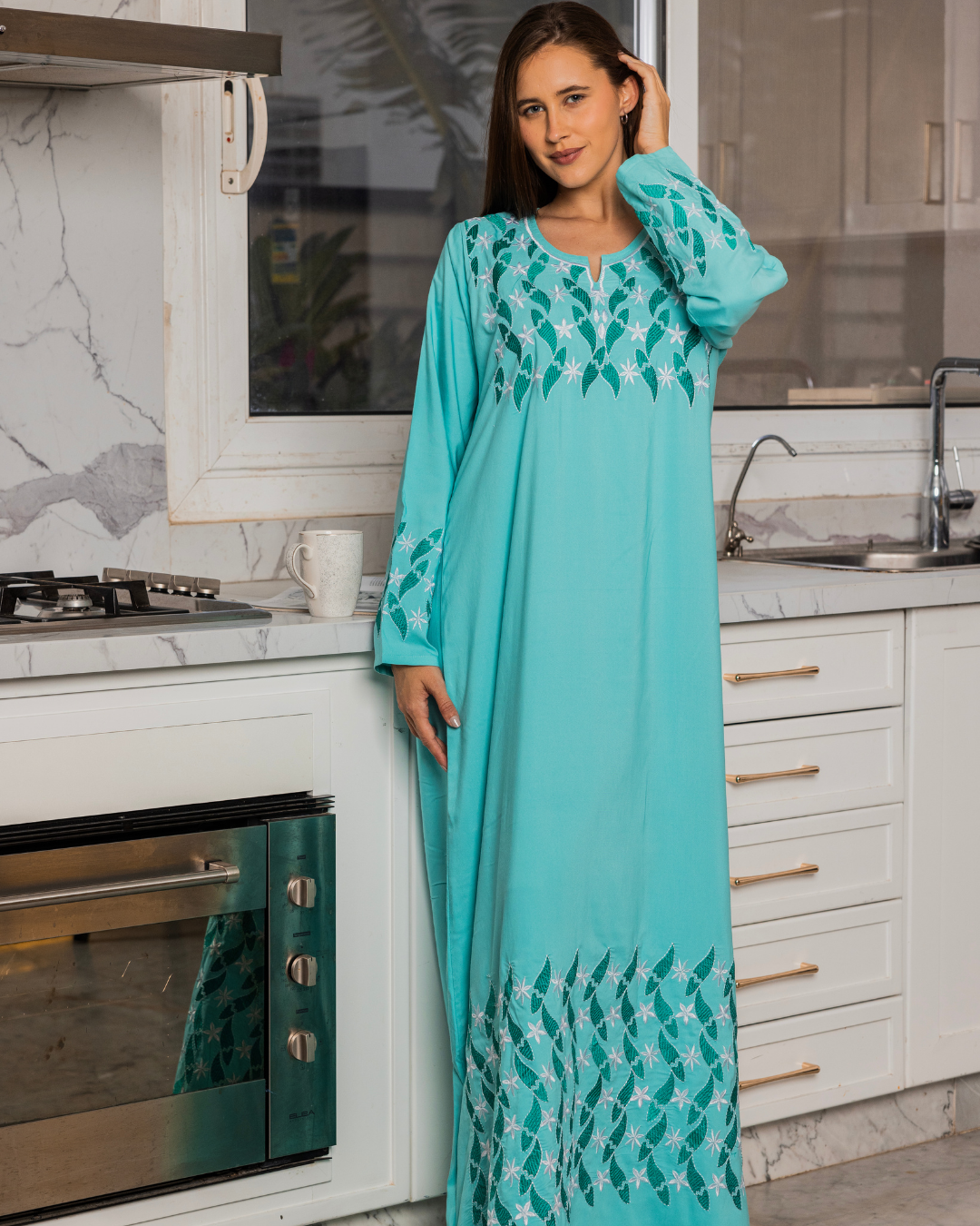 قميص داكرون سادة بكم مطرز طويل 7