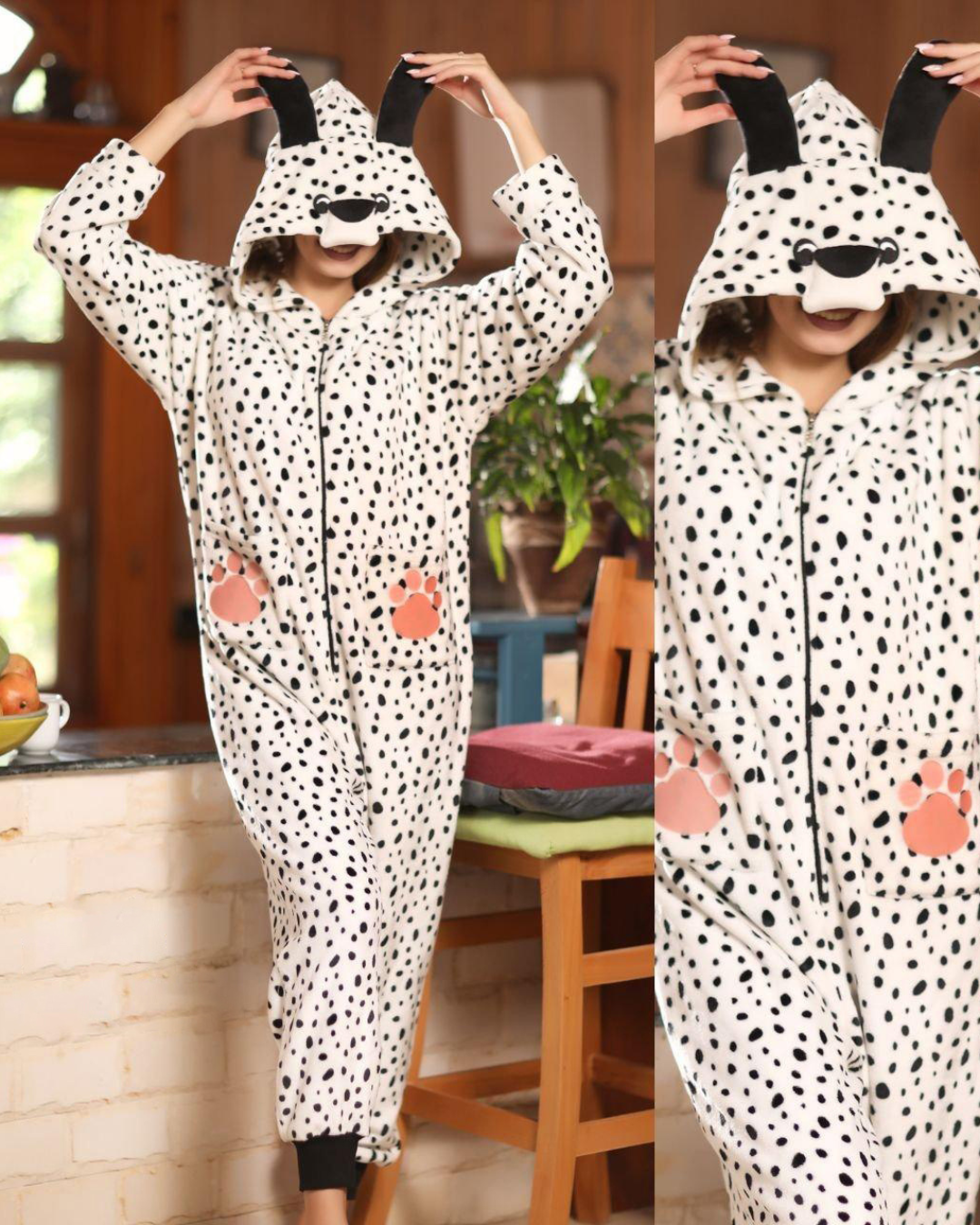 Women's jumpsuit dotted with cape