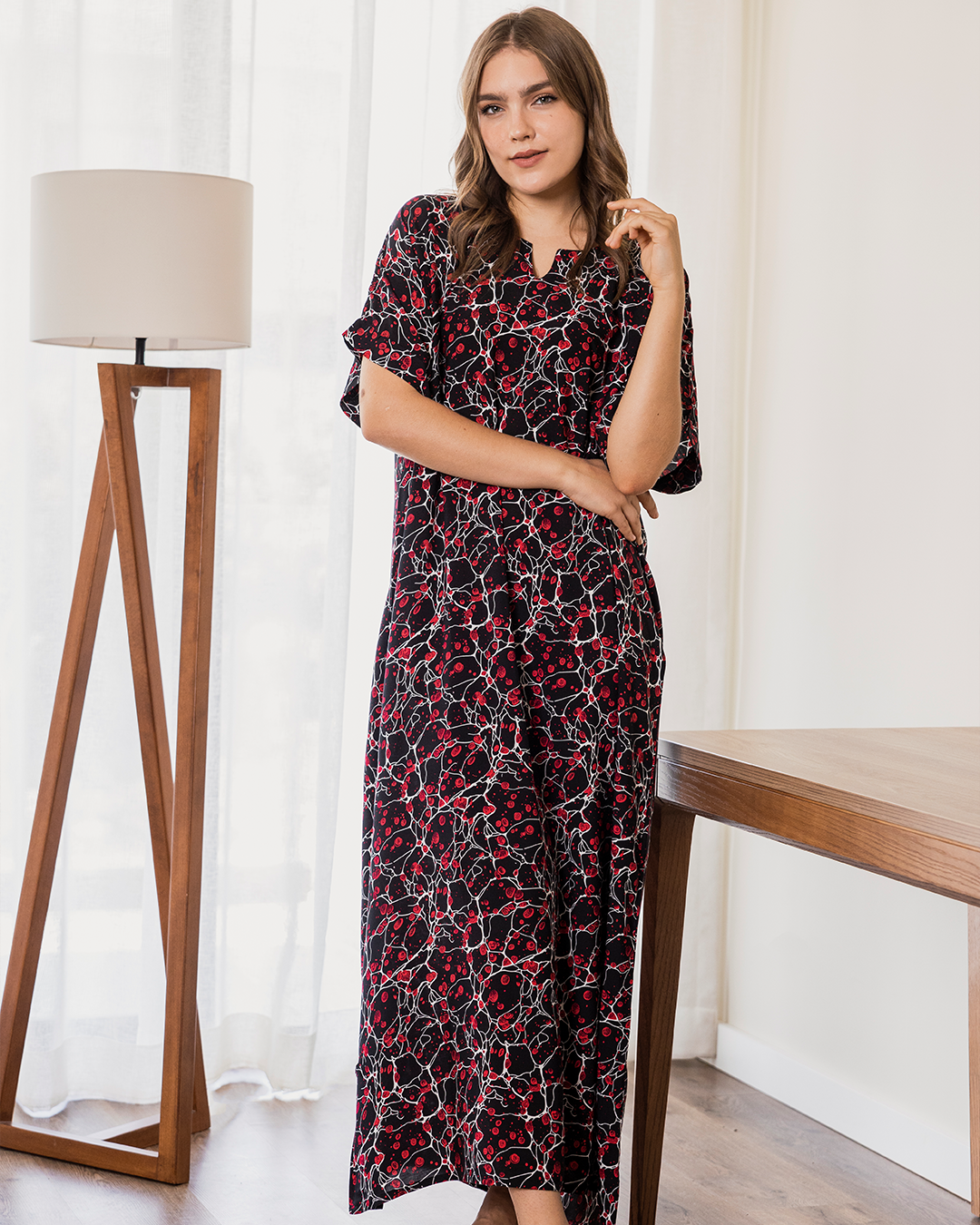 124 قميص فسكوز نص كم  مشجر