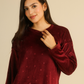 Women pajama set in burgundy stars