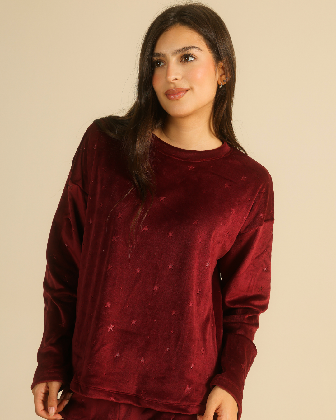 Women pajama set in burgundy stars