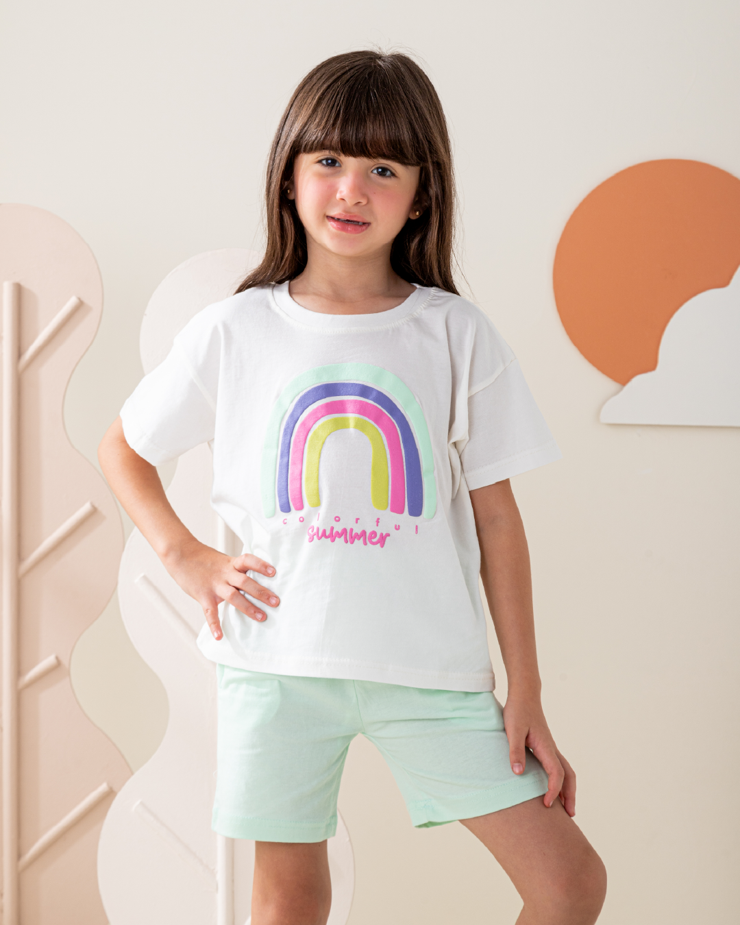 بيجاما شورت  قطن كتف ساقط قوس قزح