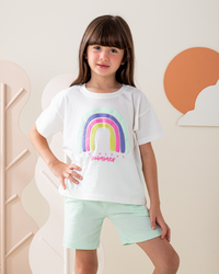 بيجاما شورت  قطن كتف ساقط قوس قزح