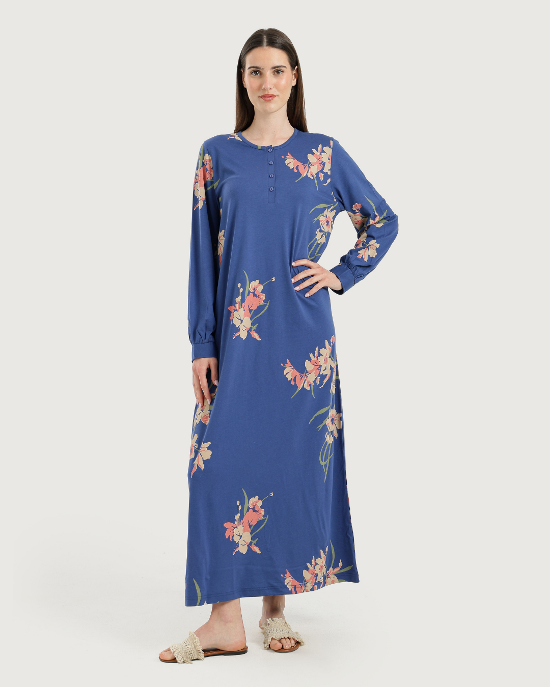 Women's Long Printed Nightshirt with Long Sleeves