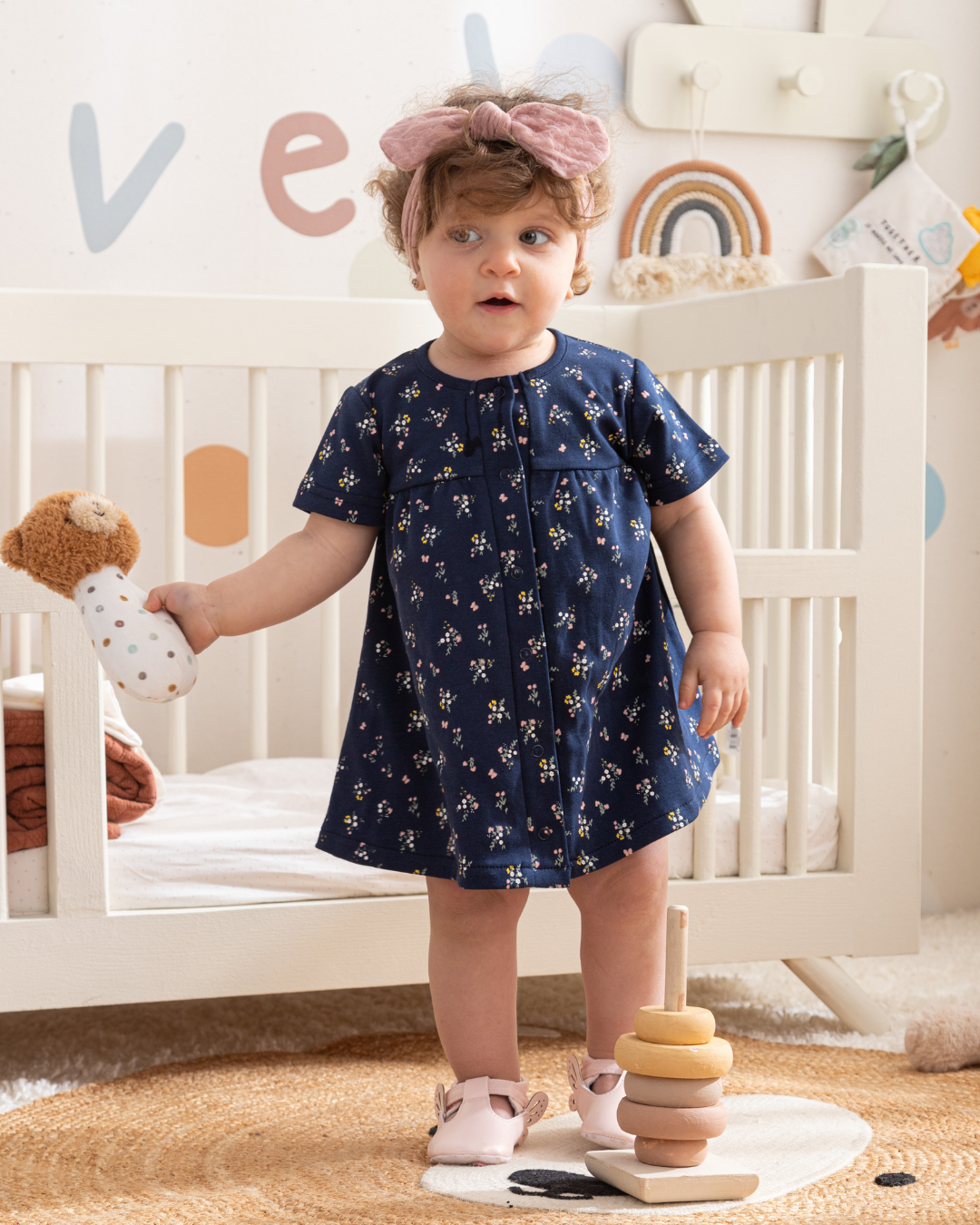 Floral فستان بناتي نص كم