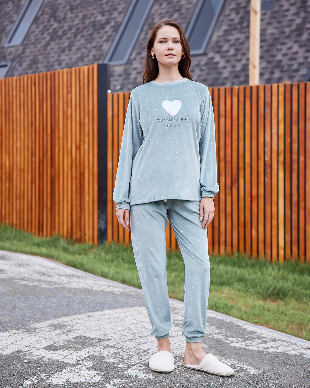 you make My Heart Smile بيجاما حريمي قطيفة بوليستر
