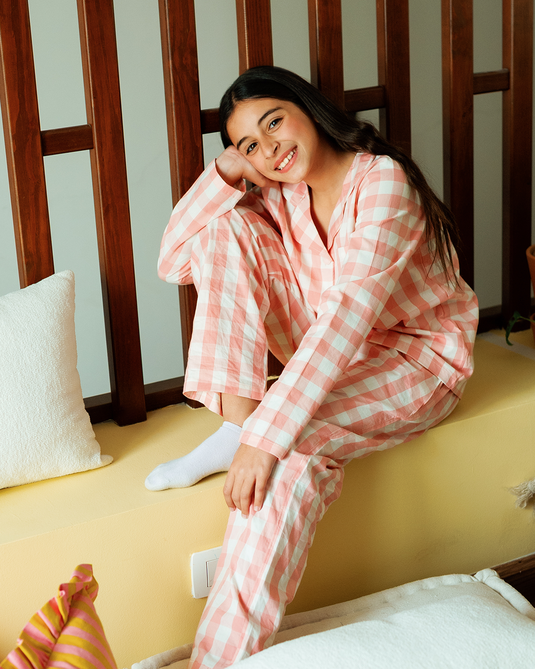 بيجاما بناتي بزراير كاروهات الربيع