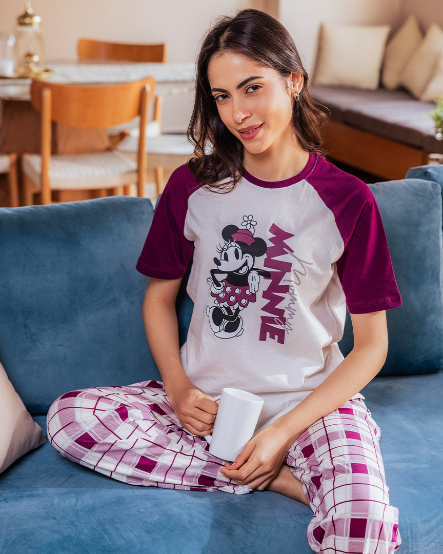 Family checkers  بيجاما حريمي نص كم و بنطلون قطن