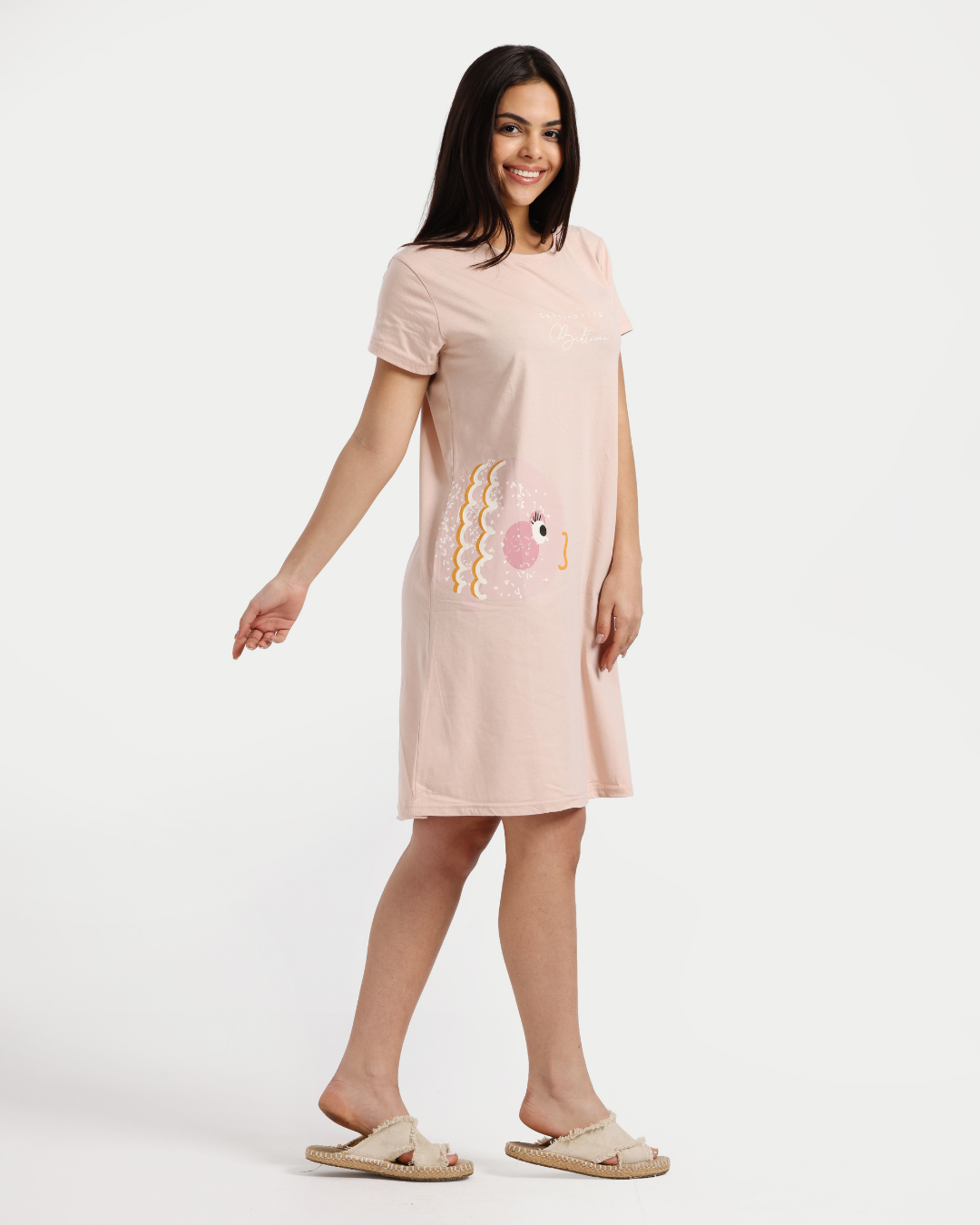 قميص نوم حريمي سمكة كيوت لون نود غامق