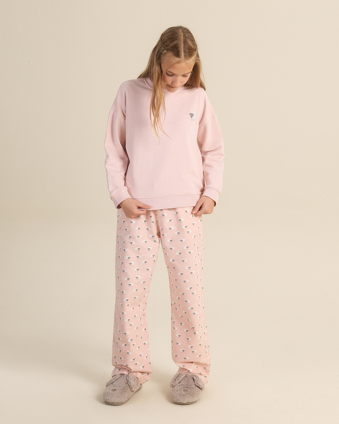 Sheep Hugs Girls Pajama in Dusty Pink