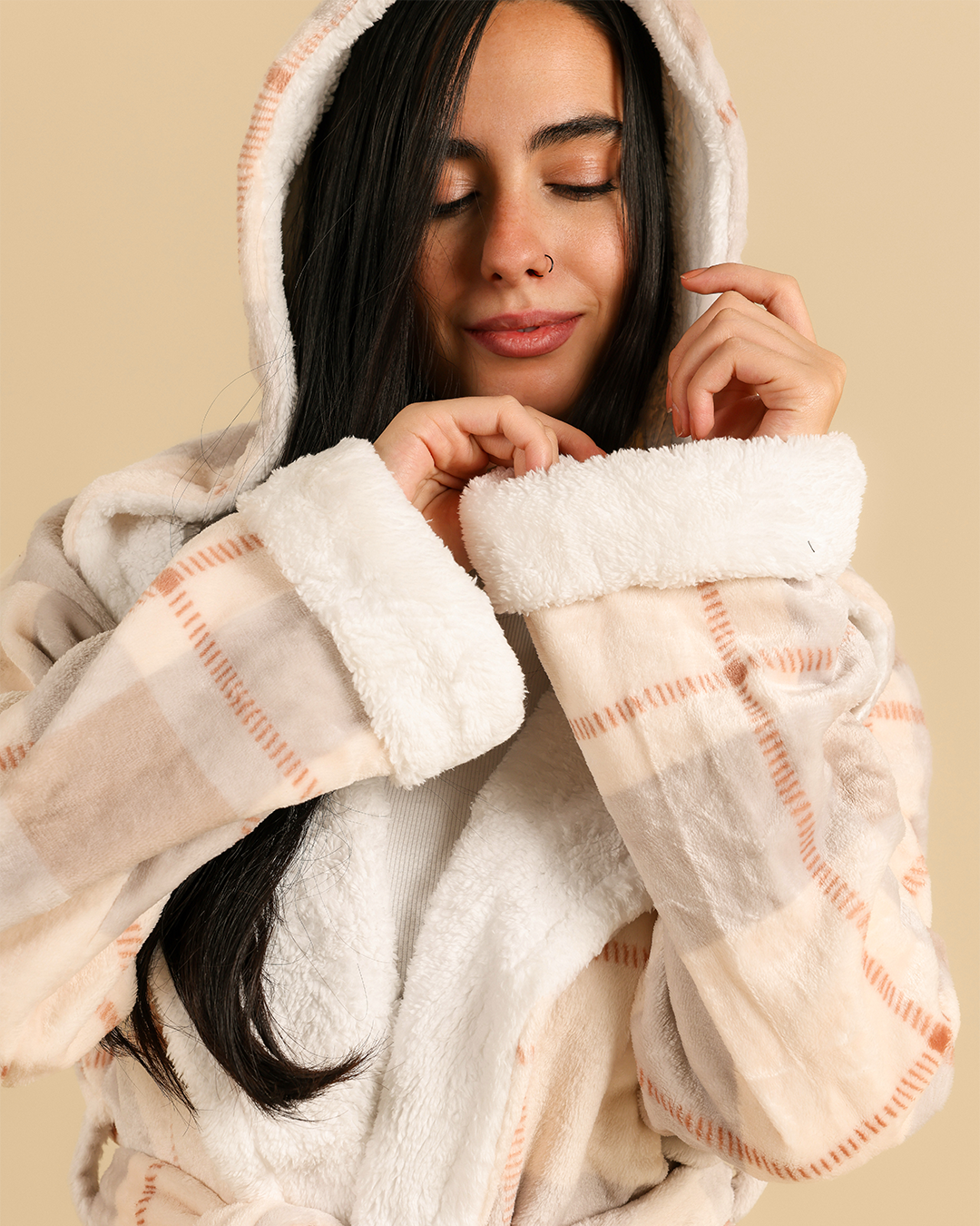 Women fur plaid robe