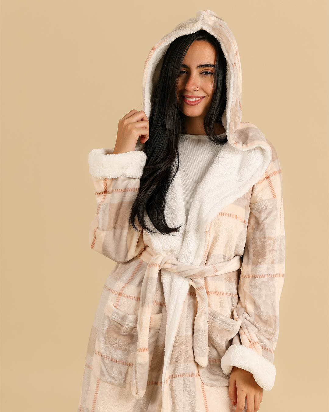 Women fur plaid robe