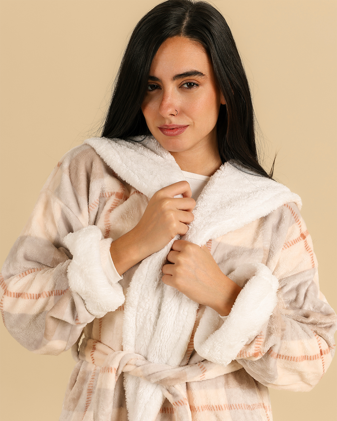 Women fur plaid robe