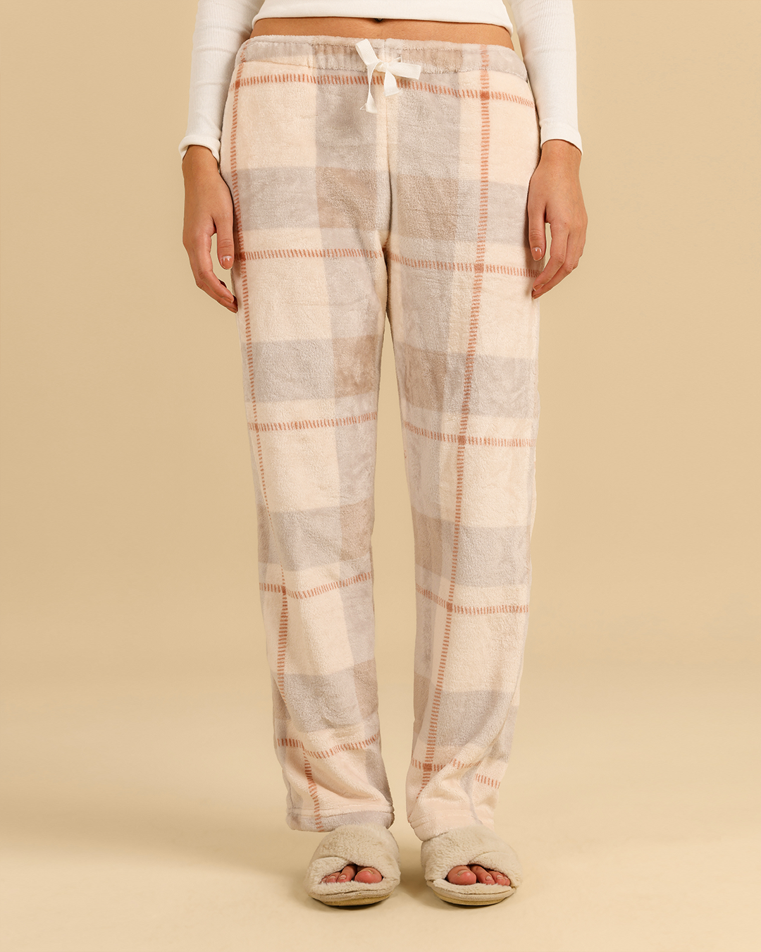 Women fur plaid pants